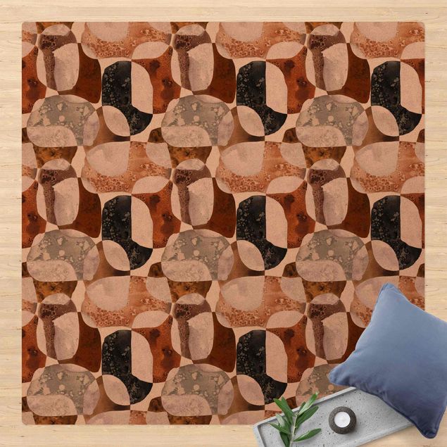 tapis salon moderne Motif de pierres vivantes en brun