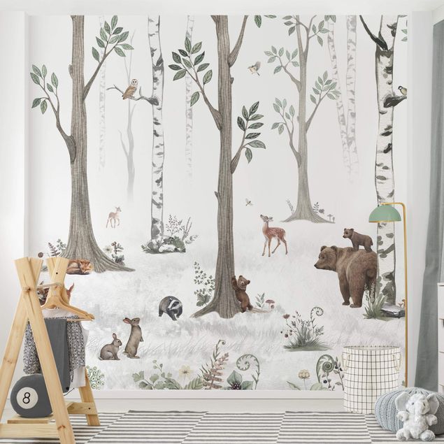 Papier peint animaux Forêt blanche et silencieuse avec des animaux