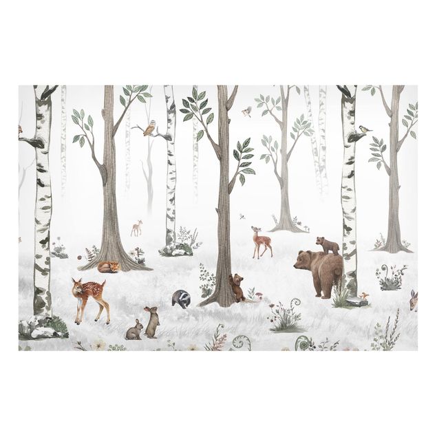 Tableau paysage Forêt blanche et silencieuse avec des animaux