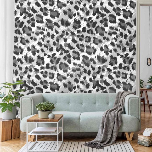 Papiers peints chats Leopard Print With Watercolour Pattern In Grey