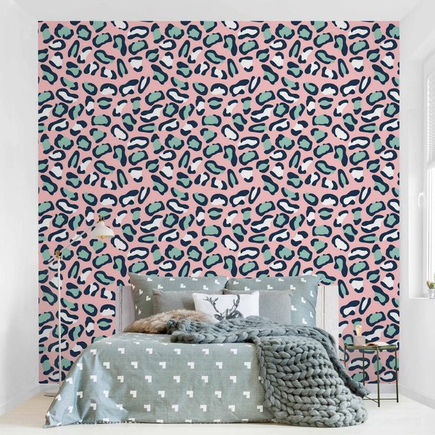 Papier peint - Leopard Pattern In Pastel Pink And Blue