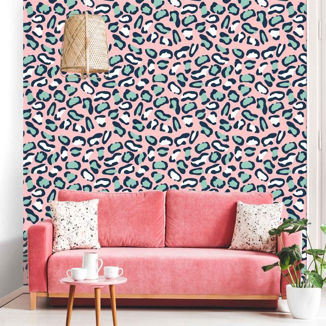 Papier peint chats Leopard Pattern In Pastel Pink And Blue