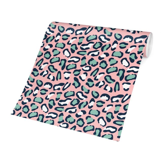 Papier peint à motifs Leopard Pattern In Pastel Pink And Blue
