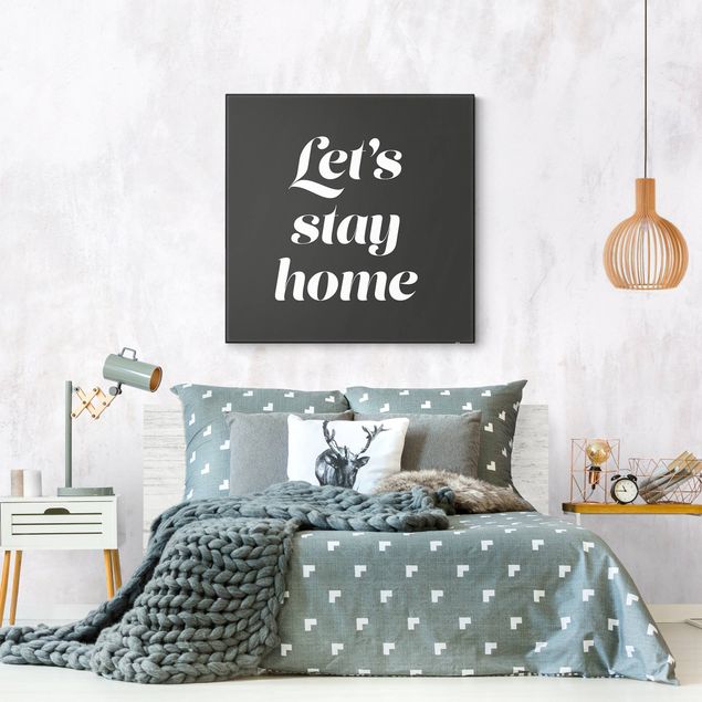 Tableau famille deco Let's stay home typographie