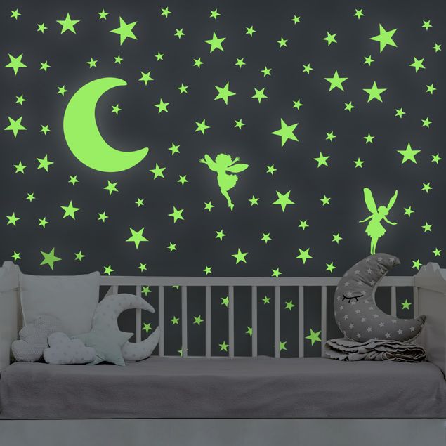 Déco chambre enfant Lot de stickers muraux lumineux lune et elfes