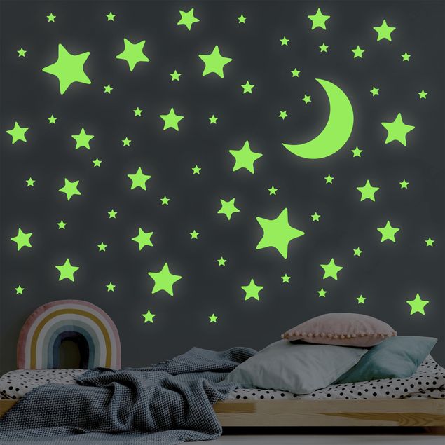 Déco chambre bébé Lot de stickers muraux lune et étoiles