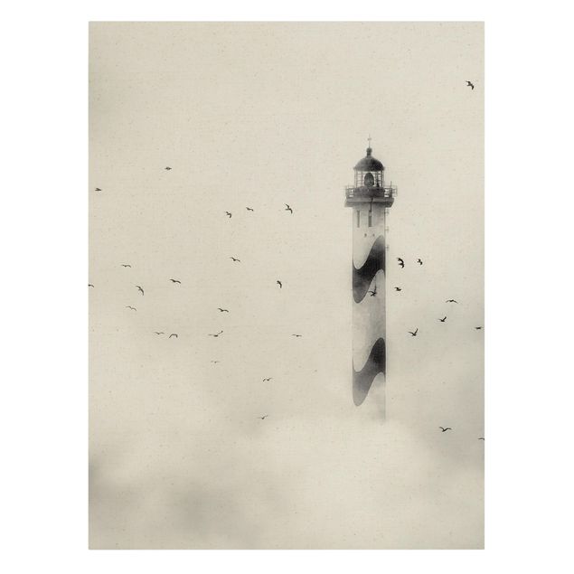 Toile oiseaux Phare Dans Le Brouillard
