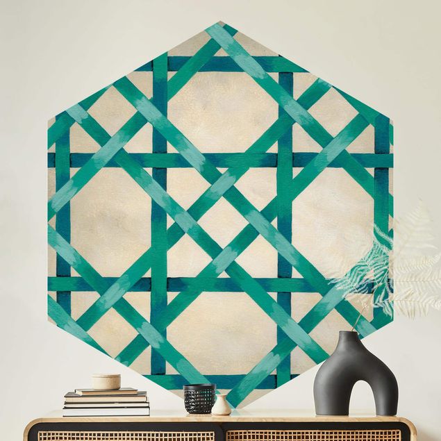 Papier peint géométrique Ruban et lumière turquoise