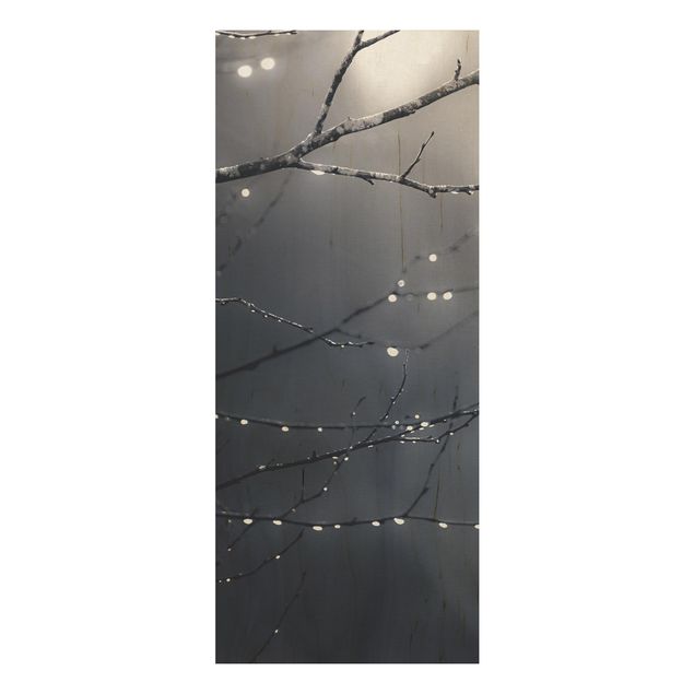 Tableaux en bois avec paysage Gouttes de lumière sur une branche de bouleau