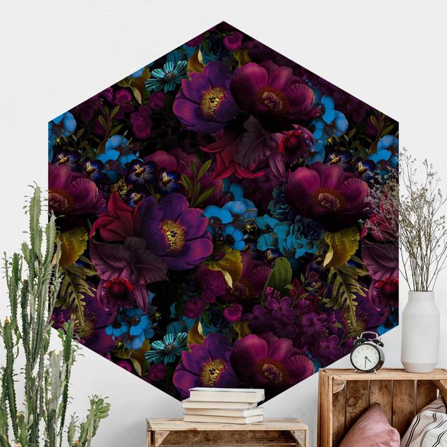 Déco mur cuisine Fleurs violettes et fleurs bleues