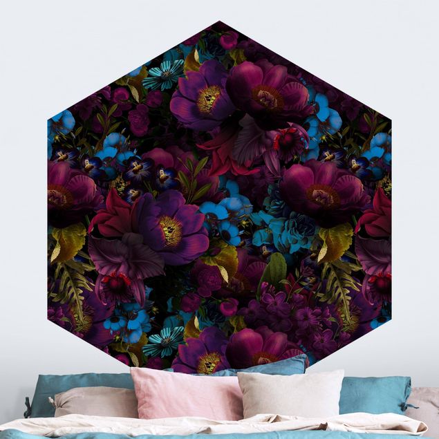 Tapisserie moderne Fleurs violettes et fleurs bleues