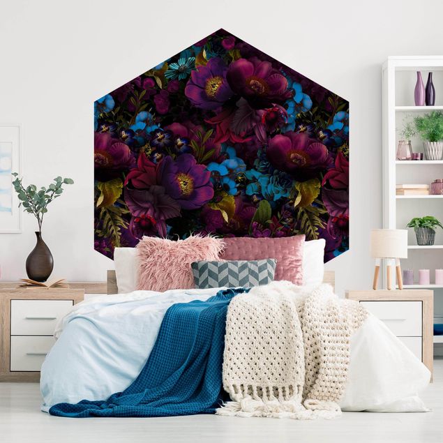 Tapisserie motif Fleurs violettes et fleurs bleues