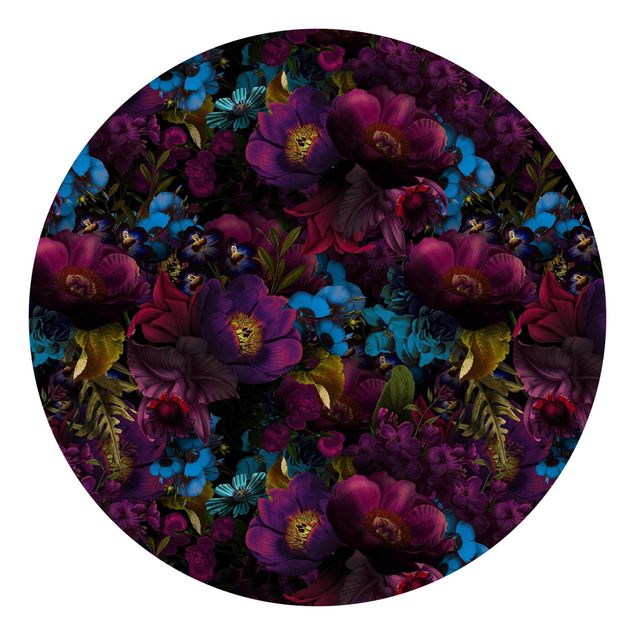 papier peint graphique Fleurs violettes et fleurs bleues