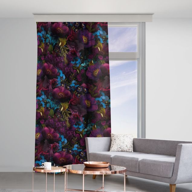 rideaux sur mesure Purple Blossoms With Blue Flowers