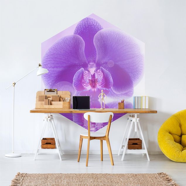 papier peint fleuri Orchidée violette sur l'eau