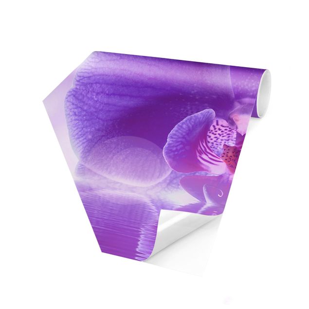 Papier peint hexagonal Orchidée violette sur l'eau
