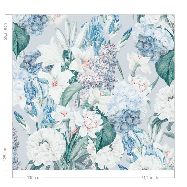 rideaux salon moderne Lilies And Hydrangea On Blue