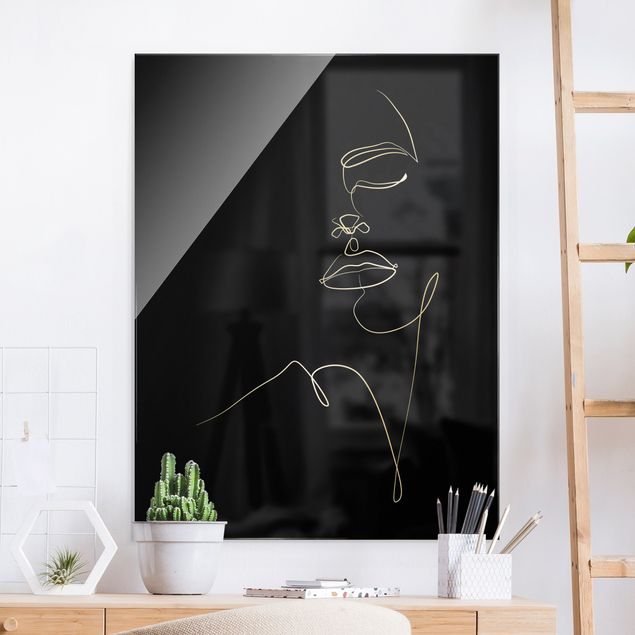 Déco mur cuisine Line Art - Visage de femme Floral Noir
