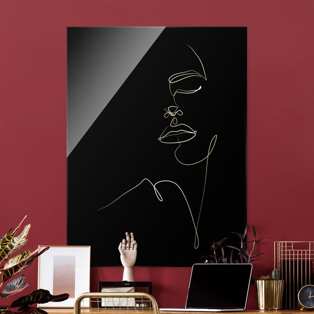 Tableaux moderne Line Art - Visage de femme Floral Noir