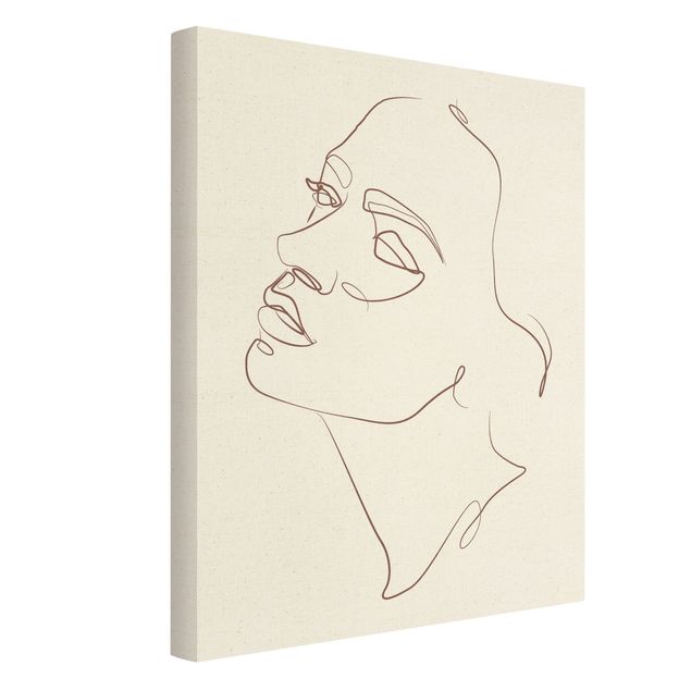 Tableau sur toile naturel - Line Art - Woman Dreaming Face  - Format portrait 3:4