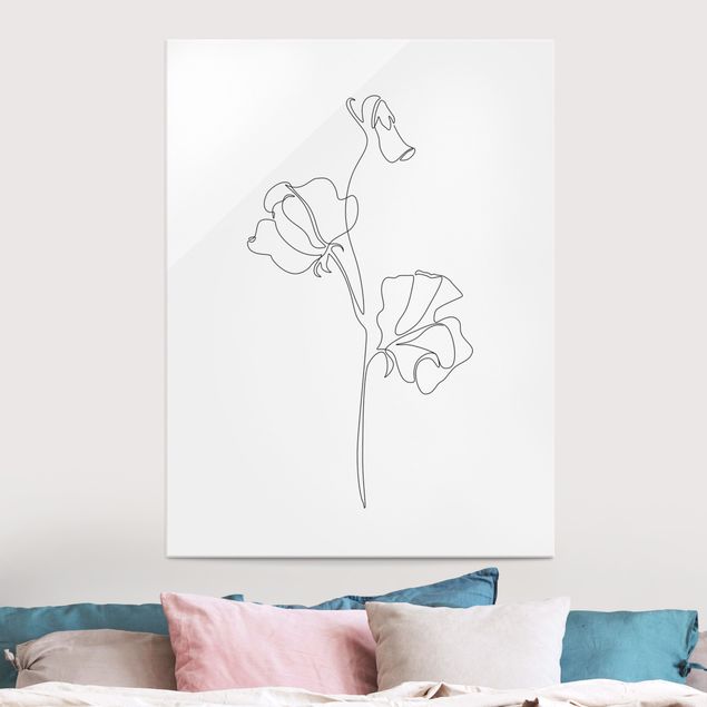 Tableaux en verre noir et blanc Line Art Flowers - Strawberry Plant
