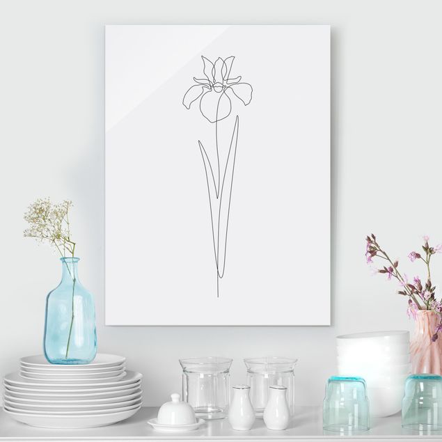 Tableaux en verre noir et blanc Line Art Flowers - Iris