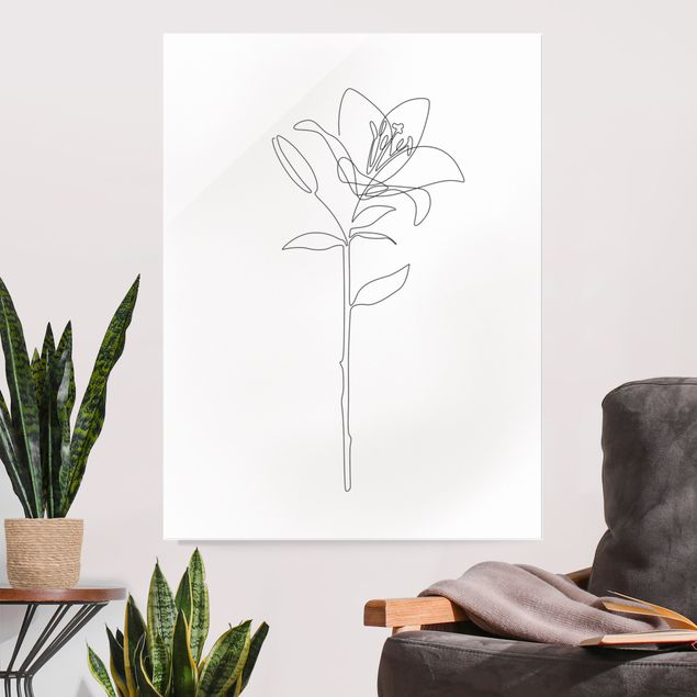 Tableaux en verre noir et blanc Line Art Flowers - Lily