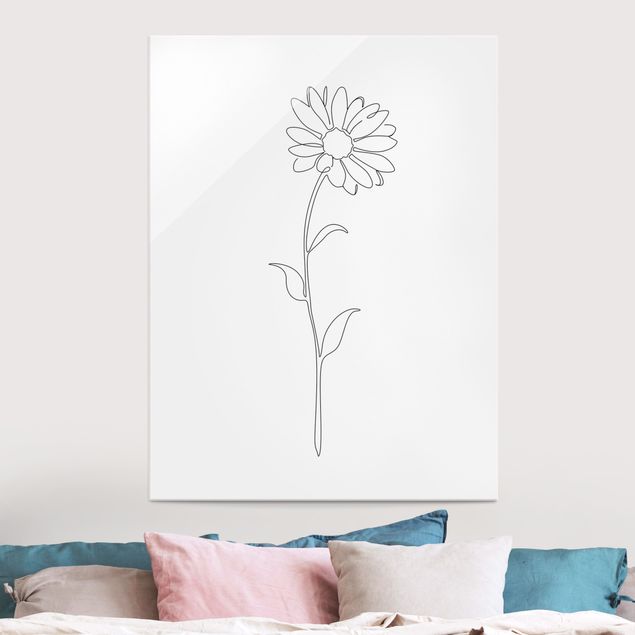 Tableaux en verre noir et blanc Line Art Flowers - Marguerite