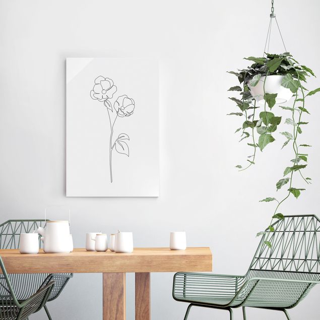 Tableaux en verre noir et blanc Line Art Flowers - Poppy Flower