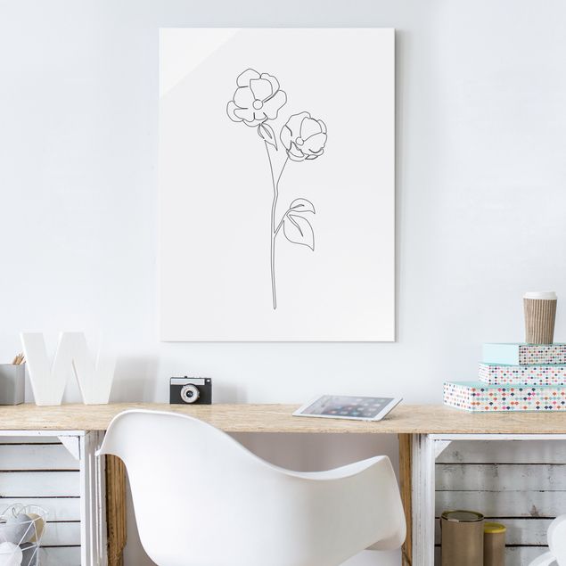 Tableaux en verre noir et blanc Line Art Flowers - Poppy Flower