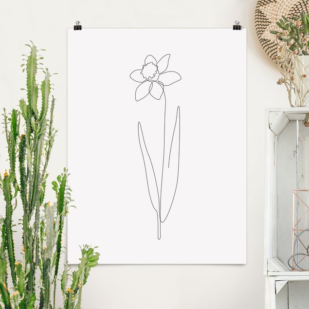 Posters en noir et blanc Line Art Flowers - Daffodil