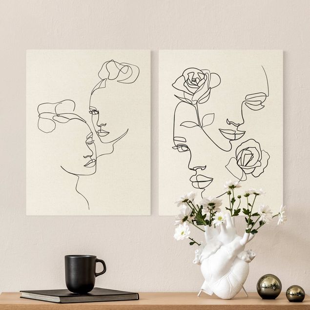 Tableaux fleurs Line Art - Visages de Femmes