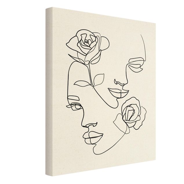 Tableau portrait Line Art Visages Femmes Roses Noir et Blanc