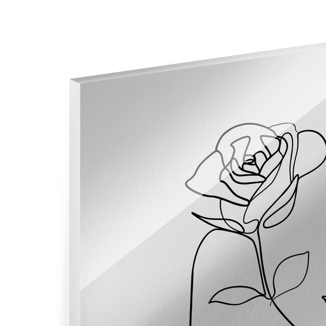 Tableau art abstrait Line Art Visages Femmes Roses Noir et Blanc