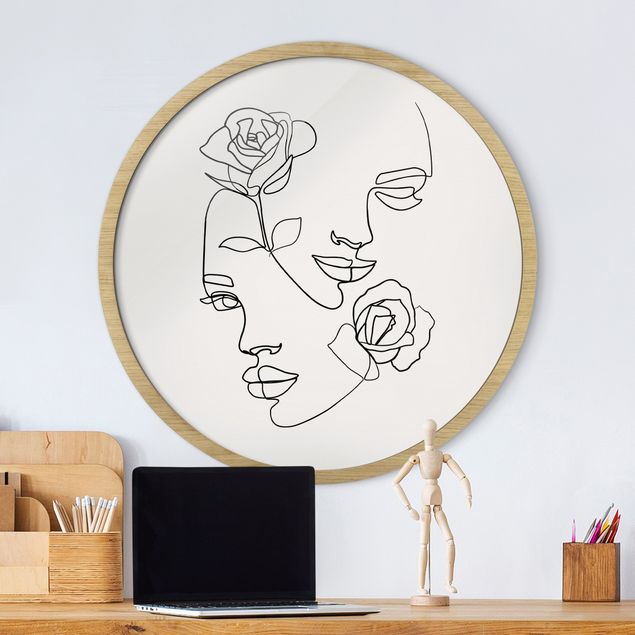 Tableaux Artistiques Line Art Visages Femmes Roses Noir et Blanc
