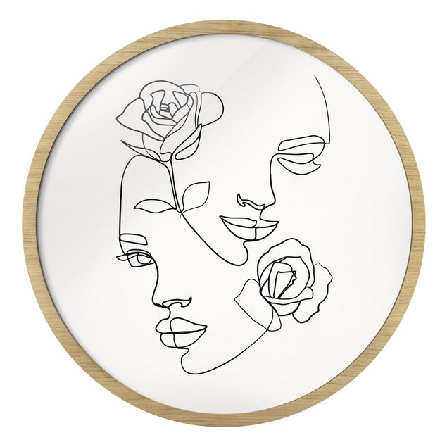 Tableaux modernes Line Art Visages Femmes Roses Noir et Blanc