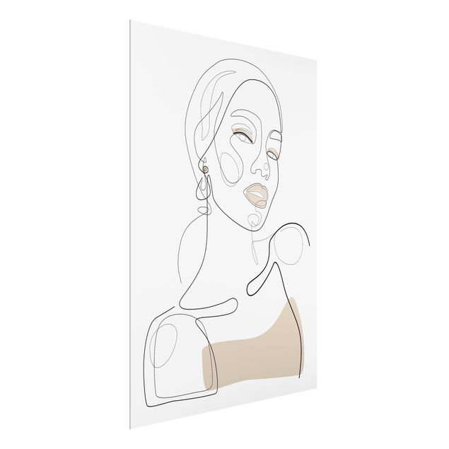 Tableaux en verre magnétique Line Art Portraits - Beige Lipstick