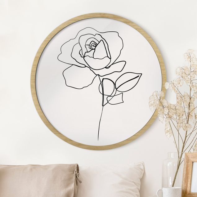 Tableaux Artistiques Line Art Rose Noir et Blanc