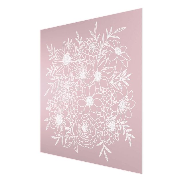 Tableaux en verre magnétique Fleurs linéaires en rose pastel