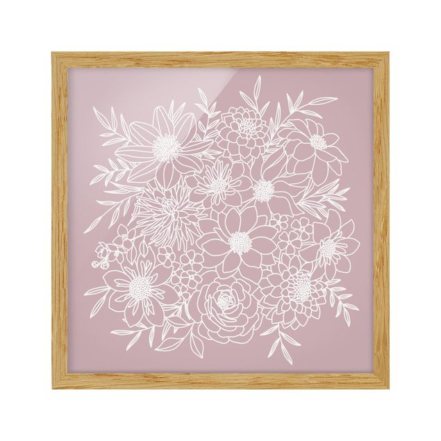 Tableaux encadrés reproductions Fleurs linéaires en rose pastel