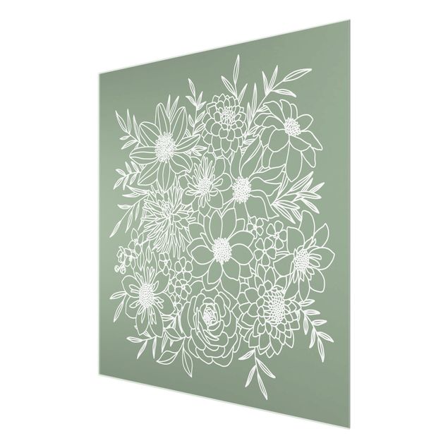 Tableaux en verre magnétique Fleurs linéaires en vert