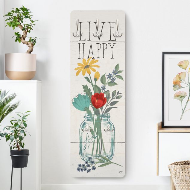Porte-manteaux muraux avec fleurs Live Happy - Flower vase on wood