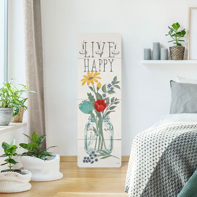 Porte manteau mural couleur Live Happy - Flower vase on wood