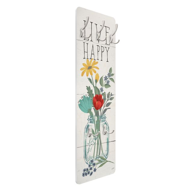 Porte-manteau - Live Happy - Flower vase on wood