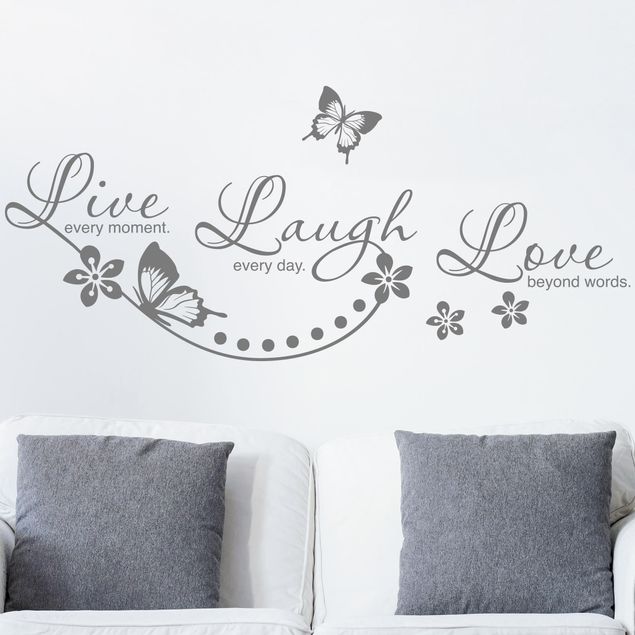 Stickers muraux citations proverbes Live Laugh Love Fleurs et papillons