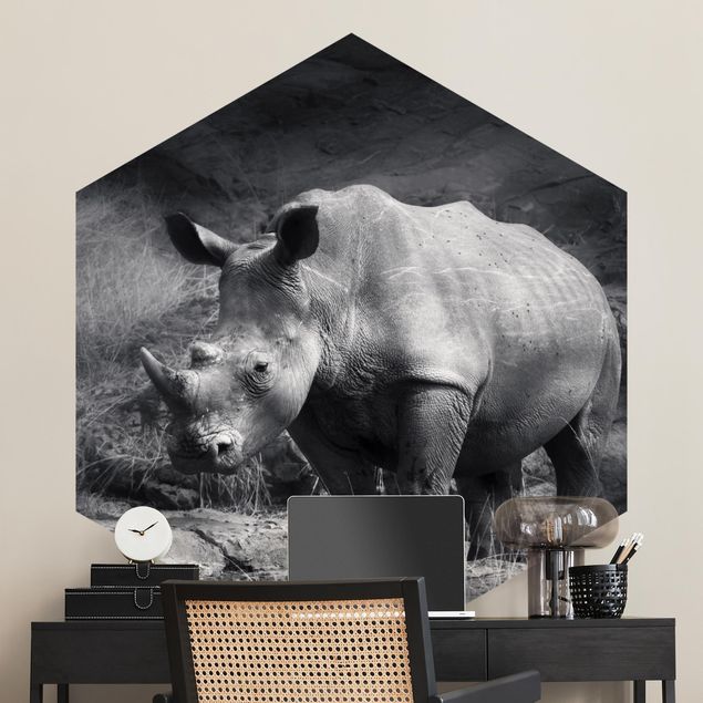 Papier peint animaux savane Rhinocéros solitaire