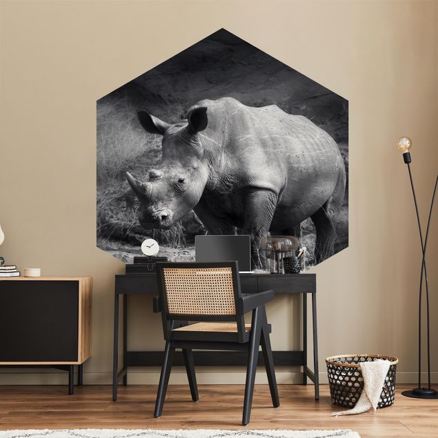 Tapisserie noir et blanc Rhinocéros solitaire