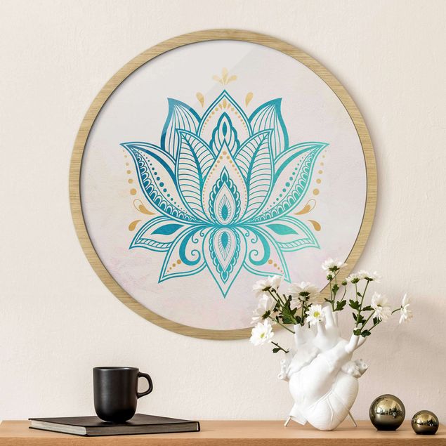 Tableau moderne Illustration Lotus Mandala Or Bleu