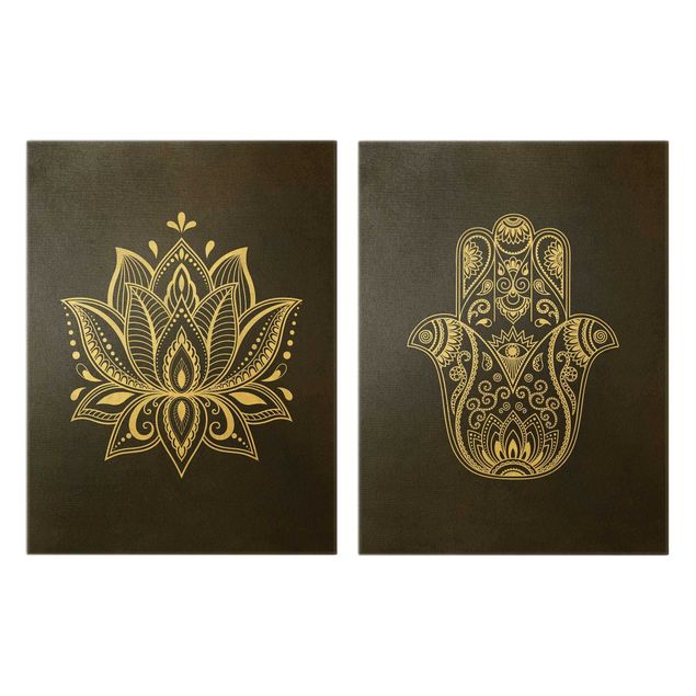 Tableaux Illustration - Lot Lotus et main de Hamsa