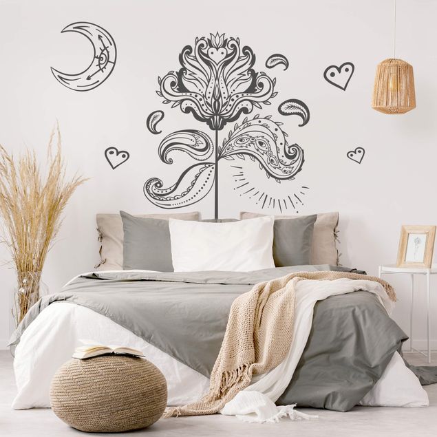 Sticker mural zen Lotus avec lune et cœurs